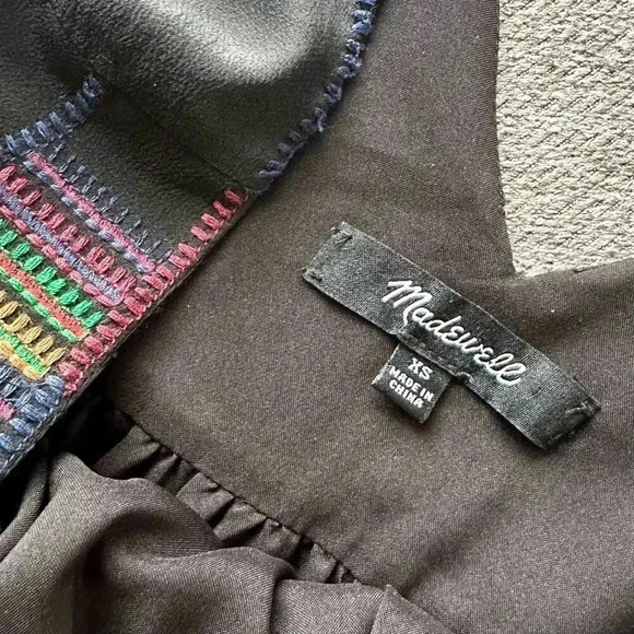 Madewell Black 100% Silk Embroidered Color Stitch Shift Dress XS - Picture 3 of 6